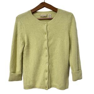 VTG Apostrophe Angora Blend 3/4 Sleeve Button Cardigan Sweater Size M Lime NWOT